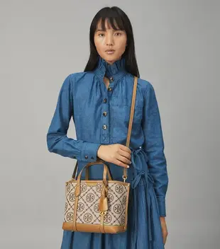 TB包 全新正品 Tory Burch 83313 小款棕色 現貨 PERRY 緹花帆布三格拖特包 水餃包 通勤包