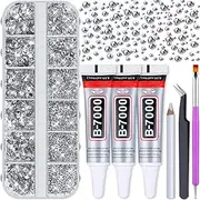 Audab B7000 Jewelry Adhesive Glue with Glass Rhinestones for Crafts, 2100Pcs Flat Back Gems Crystal Not Resin Rhinestones with Tweezer Clear Glue for DIY Clothes Fabric Shoes Jewelry Making Nail Art