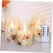 Sunflower Decor Glass Flameless Candles with Remote Timer Dimming Battery