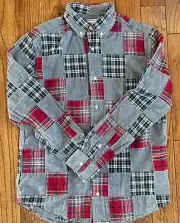 J Crew Crewcuts Shirt Plaid Chambray Denim Patchwork Button Down Sz 14, NWT