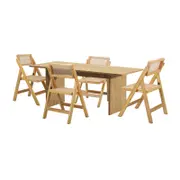 Oikiture 5PCS Dining sets 180cm Rectangular Table with Chairs Foldable Natural