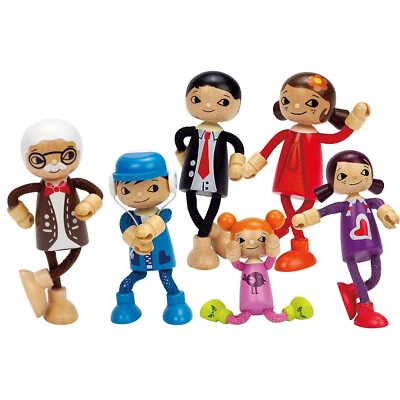 Hape Modern Family Set Mum Dad Son Daughter Young Daughter Grandad Wooden Set 6