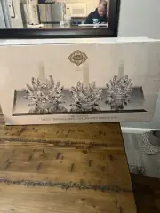 NEW Shannon by Godinger Crystal Set 3 Lotus Crystal Candle Holders w/Mirror Base