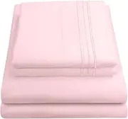 1800 Thread Count Sheet Set – Soft Egyptian Quality Brushed Microfiber Sheets – Luxury Bedding Set with Flat Sheet, Fitted Sheet, Pillow Cases, Queen, Pale Pink, Sheet Set