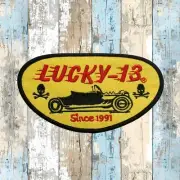 LUCKY 13 VINTAGE CAR SKULL Patch Embroidered Iron-On VETERAN 4.5" W x 2.5" T