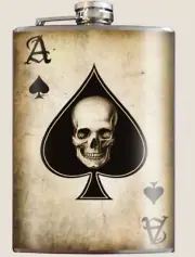 NEW Trixie & Milo Flask ACE OF SPADES with SKULL Stainless Steel 8 oz