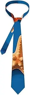 [Dwrepo] Blue Background with Many Starfish Men's Tie Neck Tie Novelty Skinny Tie Business Wedding Neckties Ties for Men Work Casual Party, Blue Background With Many Starfish