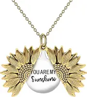 Morakot You Are My Sunshine Engraved Necklace Inspirational Sunflower Locket Necklace Jewelry Mother's Day Gift for Women Girlfriend Gold