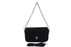 Chain Strap Crossbody Bag Gold Accent Black Vegan Leather Clutch Purse