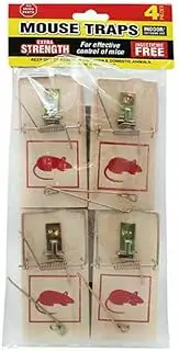 Leona Co 4pc Wooden Metal Pedal Mouse Trap, Poison Free Non Toxic Wood Rats Mice Trap for Indoor/Outdoor, 10cm x 4.5cm