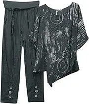plus Size Linen Pants Suit Women High Waist Loose Pocket Pant Two Top And Bottom Set Pants Suits with Jacket for Women Sexy