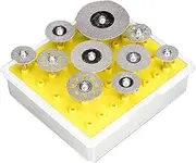 10pcs/Set Diamond Cutting Wheels with 3mm Mandrel Diamond Cutting Discs Cut-Off Wheel Set Replacement for Dremel Rotary Tool with Storage Box