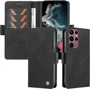 [Umlovecase] for Samsung S22 Ultra 5G Case,for Galaxy S22 Ultra 5G Wallet Case,Pu Leather Folding Flip Cover Magnetic Card Slot Stand Protective Cover-Black