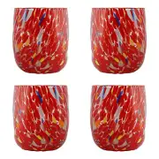 Set of Four 4 Murano Glass Drinking Art Tumbler Red Multi Millefiori