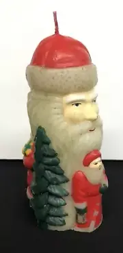 6” Wax Christmas Santa Folk art Old World Candle Stick