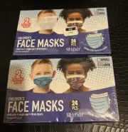2 Boxes-48 Total Just Play Kids Face Masks 5.5" x 3.5" Fun Prints 3 Layer Sz L