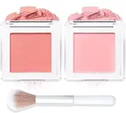 Blushers for Cheeks Make Up, 2PCS Pink Blush Palette Set, Matte Powder Blush Natural Peach Highly Pigmented Long-Lasting Brighten Blendable Blusher Palette for Women