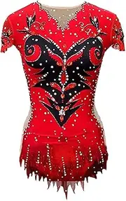 [Zagitova] Rhythmic Gymnastics Leotards For Women Short Sleeve Artistic Gymnastics Clothing With Shiny Rhinestones