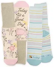 [MUK LUKS] Women's 2 Pack Cozy Crew Non Binding Sock, Floral Stipe, OS (6-10), Floral Stipe, One Size