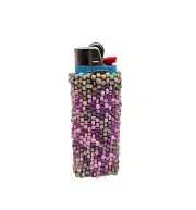 Beaded Lighter Case / Cover Handmade Pink & Grey