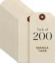 Blank Manila Shipping Tags Set of 200, Size #5, 9pt Paper Cardstock Hang Tag Label with Reinforced Eyelets, 4 3/4" x2 3/8" (No Attachments)