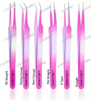 Alluring Ombre Bright Pink & Light Blue Tweezers Eyelash Extensions
