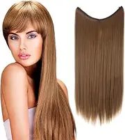 RemeeHi Invisiable Long Hair Pieces Human Hair Straight Fish-line Wire Halo Hair Extension for Women 100g 18 Inch 25cm 2# Dark Brown