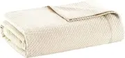 Madison Park 100% Egyptian Cotton Lightweight Summer Blanket, Breathable Waffle Knit Design, Soft Cozy All-Season Throw for Bed, Couch or Sofa, Cream King Size (108"x90")