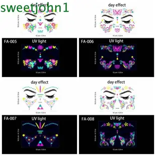 Sweetjohn 8 件臨時紋身貼花,一次性夜光紋身貼紙,音樂會創意假紋身防水霓虹紋身貼紙面部貼紙