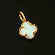White Opal Stone Pendant Minimalist Droplet Fire Opal 18K Solid Gold Charm
