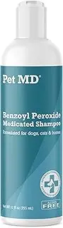 Pet MD Benzoyl Peroxide Medicated Shampoo for Dogs and Cats, Effective for Seborhhea, Dandruff, Mange, Itch Relief, Acne and Folliculitis, Citrus Scent, 12 oz.