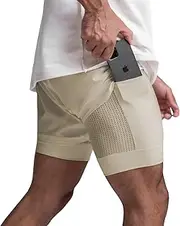 [WOULDWIN] Mens 2 in 1 Workout Running Shorts Quick Dry Athletic Shorts with Liner and Zip Pockets and Phone Pockets and Towel Loop