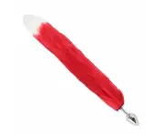 Love In Leather Butt Plug with Ombre Foxtail - Red