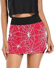 [RPLIFE] Womens Sport Skirt, High Waisted Sports Skort, Summer Work Skirt, White Spiderwebs Red, Medium