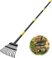 Heavy Duty 150 cm Garden Rake with Adjustable Steel Handle - 11 Tines