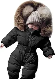 [Generic] Kids Snow Pants with Bib Baby Romper Outerwear Snowsuit Girls Coat Infant Jumpsuit Hooded Jacket Warm Girls Coat&Jacket 12 Kid Black