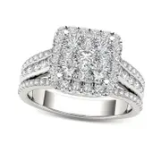 1.5 CT. T.W. Composite Natural Diamond Cushion Frame Engagement Ring in Solid 14K White Gold