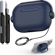 [R-fun] Airpods Pro Case (2nd/1st Gen,2023/2022/2019) with Secure Lock & Cleaning Kit, Music Headset Earphone Protective Case Cover Compatible with Airpods Pro 2 (USB-C/Lightning Cable), Navy Blue