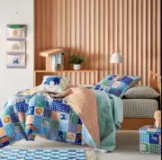 Adairs Kids Jungle Time Multi Patchwork Quilted Quilt Cover Set (QUEEN) A$179.99