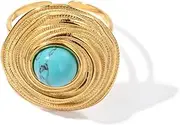 [Hebelee] Turquoise Blue Statement Ring for Women Girls Surgical Stainless Steel Gold Plated Round Screw Thread Promise Finger Rings Comfort Fit Birthday Christmas Boho Jewelry Dainty Gift, Non-Precious Metal,