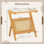 Boho Bamboo End Table with Glass Top and Rattan Shelf, Natural Finish
