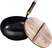 STARTIST Iron Wok Fry Pan, Reusable Cookware, Flat Bottom Small Wok for Open Flame Cooking All Cooktops Electric, 30cm