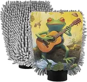 XYMZR Cute Frog Music Guitar Absorbent Microfiber Car Wash Mitt, Funny Cute Anime Scratch Free for Cars Cleaning, Home Cleaning Mitts, 2 Pack, 10.24” L x 7.09” W