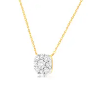9ct Yellow Gold 1/10 Carat Diamond Pendant with 9 Brilliant Cut Diamonds in Disc Setting, No Chain