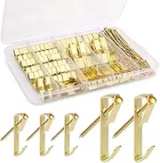 Picture Hangers, 100 Pieces Picture Hanging Kits Including 30lb and 50lb Picture Hanging Hooks with Nails, Heavy Duty Picture Frame Hangers for Picture, Painting, Mirror on Drywall Wooden Wall (Gold)
