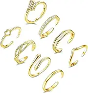 [YANJINMY] 8 PCS Toe Rings for Women Adjustable 14K Gold/Silver Plated Band Tail Rings Open Heart CZ Toe Ring Set Beach Foot Jewelry