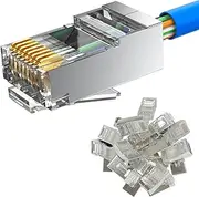 MOGOOD 20-Pack Cat 6A RJ45 Modular Plugs, Shielded (STP) External Ground Connector(Cat 6A Ends/Cat6A Connector/RJ45 Modular Plugs/Ethernet Plugs/8P8C connectors) for Solid or Stranded S/FTP Ethernet