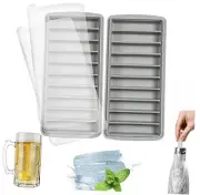 2 PCS Ice Cube Tray, Long Ice Stick Tray Silicone with Lid, Rectangular Gray
