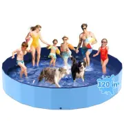 120'' Foldable Dog Pool, Kiddie Pool, Heavy Duty Non-Slip Plastic Pet Wading ...