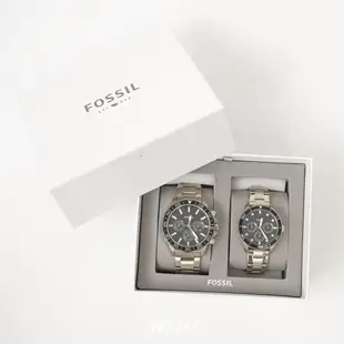 [現貨] FOSSIL 情侶對錶 三眼黑錶面金色不鏽鋼錶帶手錶 BQ2643SET 796483549999